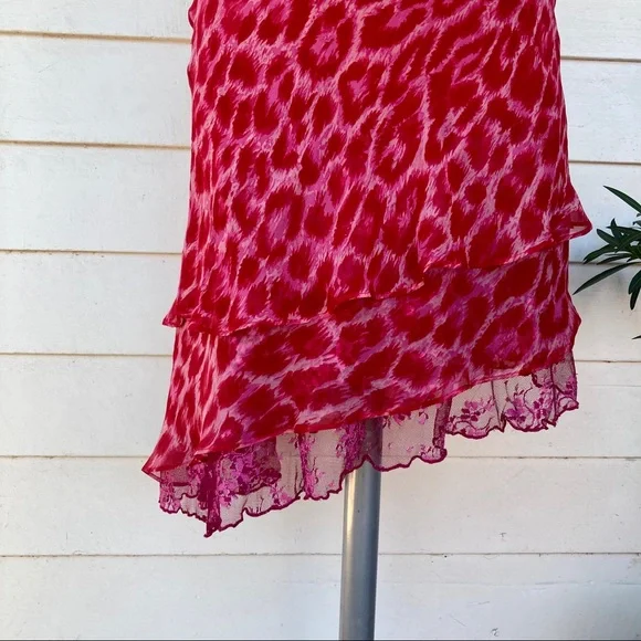 Vintage Betsey Johnson 90s 2000s Midi Animal Print silk asymmetrical red pink - Picture 16 of 16